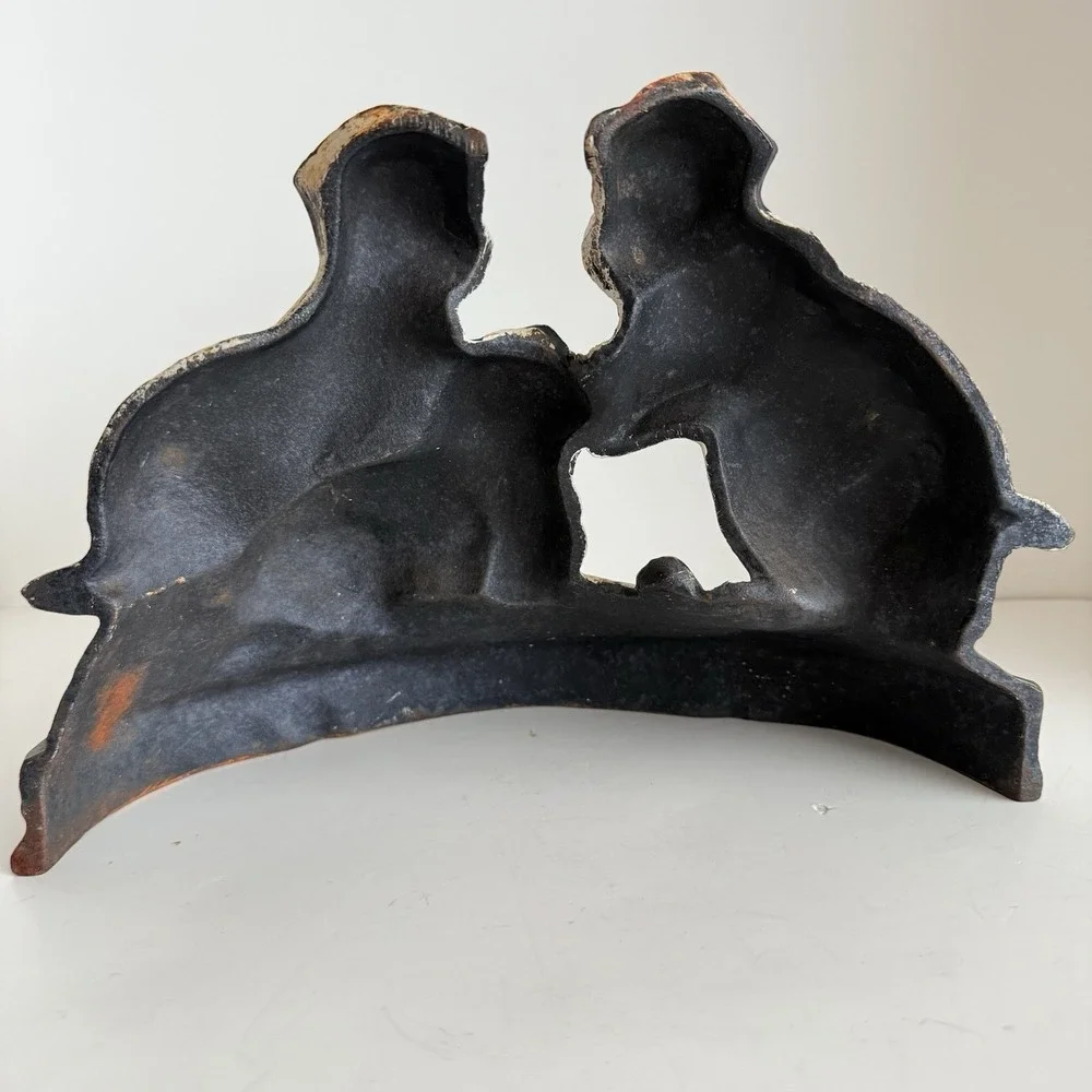 Vintage Cast Iron Dog Trio Doorstop Three Puppies With Rope Painted Heavy